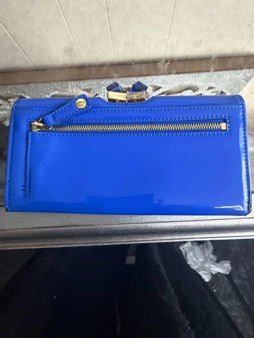 Ted Baker London Blue Patent Wallet 💙✨ Crystal Clasp Clutch 💎 Designer Stateme